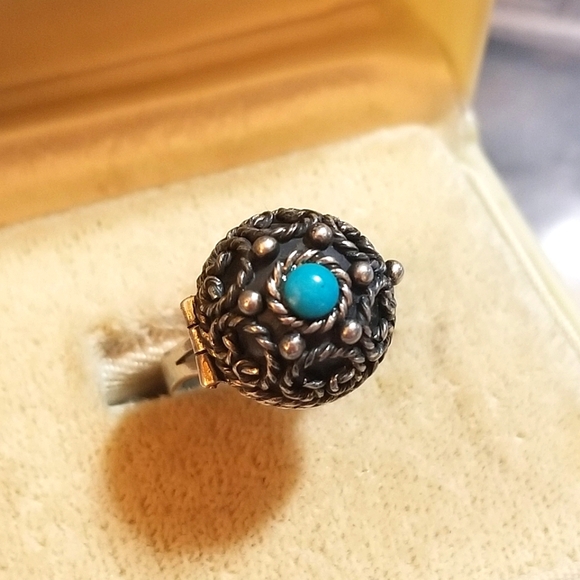 Poison Ring RARE Artisan TAXCO Turquoise Sterling Silver Vintage - Picture 2 of 8